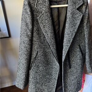 Trina Turk Black and White Herringbone Trench Coat